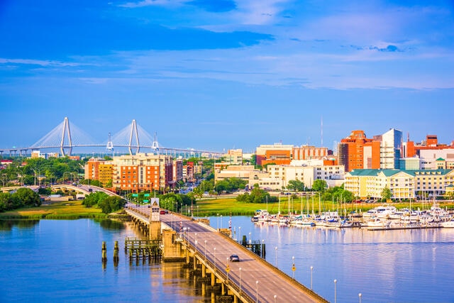 Aerial view of Charleston, South Carolina. 