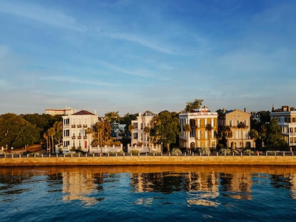 View of the Charleston Battery district from the water in South Carolina. 