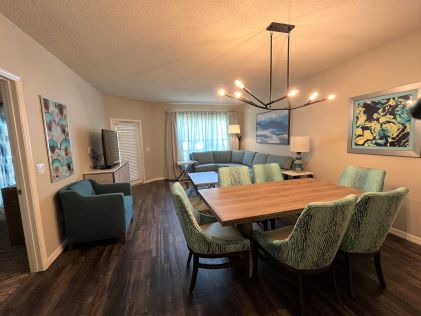 The living room of a Suite at SeaWorld Orlando, a Hilton Grand Vacations Club