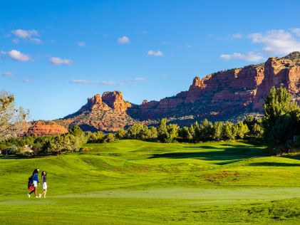 Two women on a golf course in Sedona, Arizona