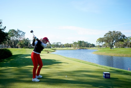 LPGA star Annika Sorenstam tees off at the Hilton Grand Vacations Tournament of Champions in Orlando, Florida