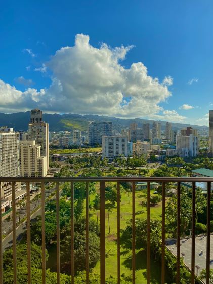 View of Oahu from a balcony 