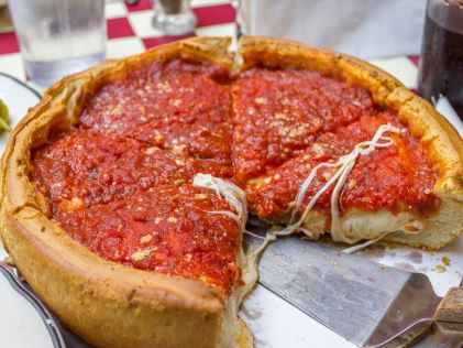 Deep-dish pizza, a Chicago local favorite