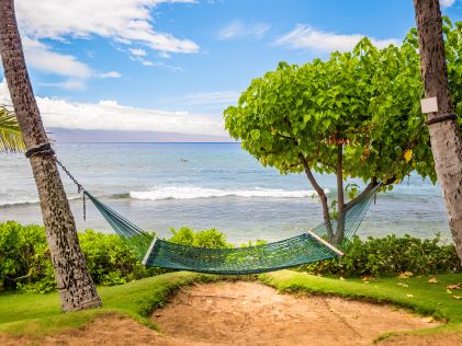 A hammock overlooking a beach in West Maui, Hawaii