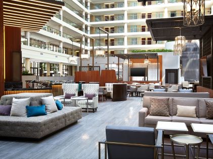 The lobby of The District, a Hilton Club in Washington, D.C.