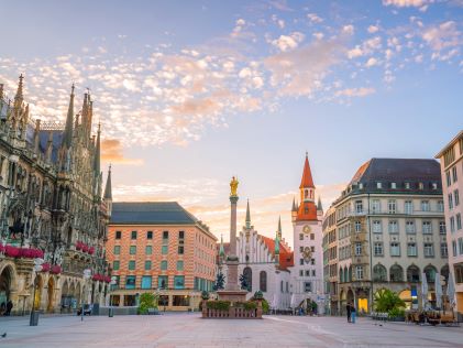 Square in Munich, Germany at sunset