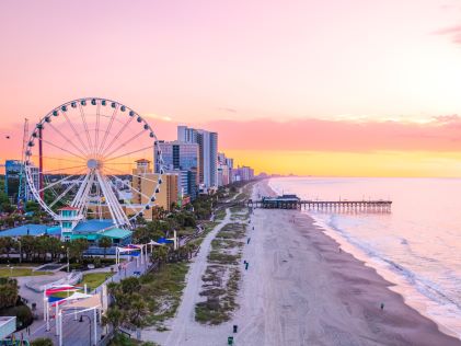 Boardwalk at Myrtle Beach, South Carolina, at sunset