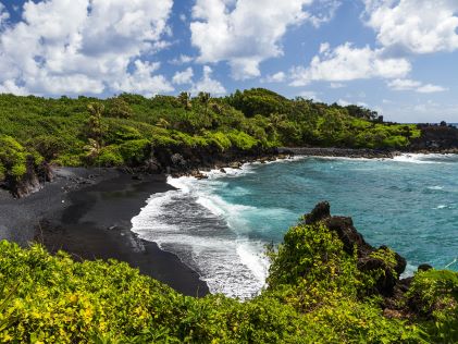 Black sand beach in West Maui, Hawaii