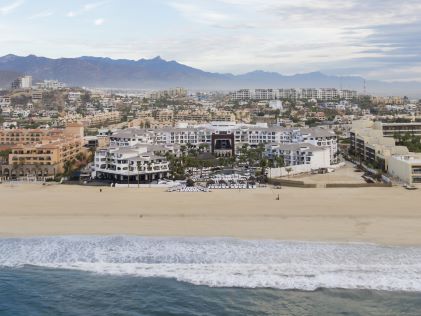 Aerial view of beach and Cabo Azul, a Hilton Vacation Club in Los Cabos, Mexico