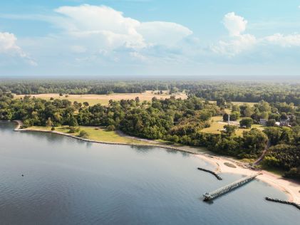 Aerial view of Chesapeake Bay near Williamsburg, Virginia