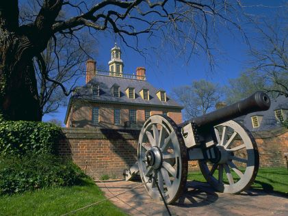 Governors Palace and cannon at Colonial Williamsburg in Virginia